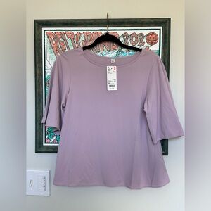 NWT Uniqlo Women’s Purple Pink Crepe Jersey Half Sleeve Blouse T-Shirt, Size XS